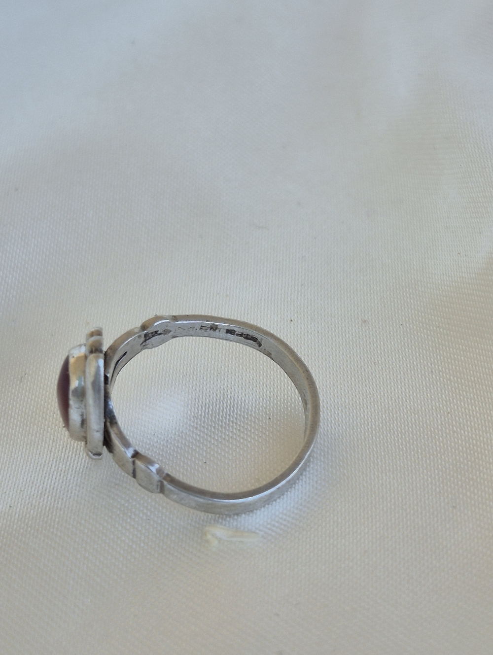 Sterling Silver Carnelian Stone Oval Ring - Pinky Finger Sz 3 3/4 - Picture 4 of 5